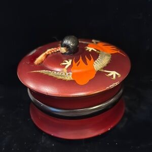 Vintage Japanese Hand Painted Burgundy Red SS Lacquerware Dragon Box